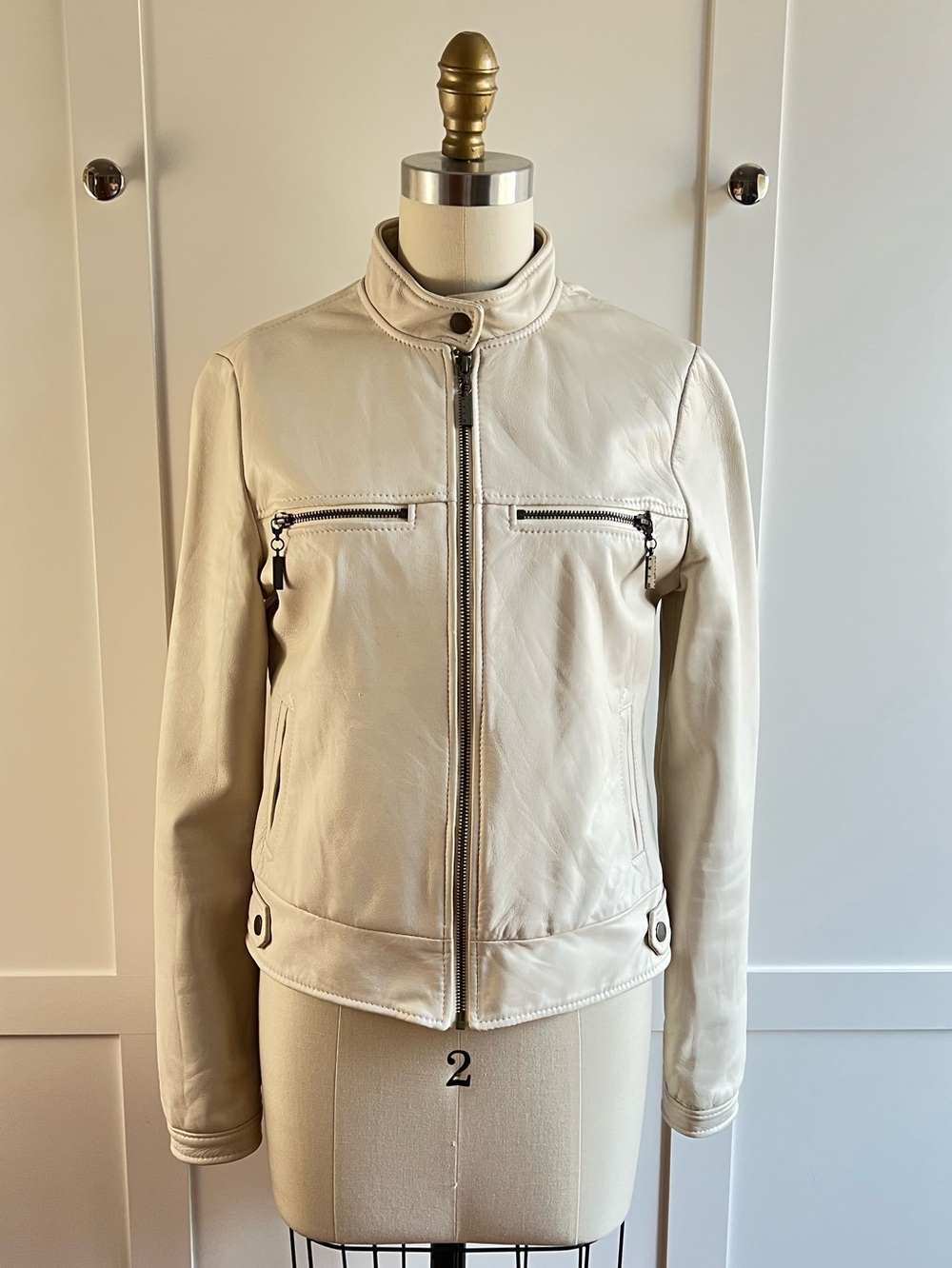 Mike Gonzalez Cream Leather Jacket, size small